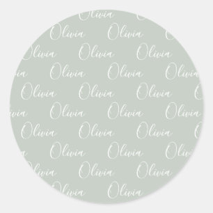 Customised Name Script Green Classic Round Sticker