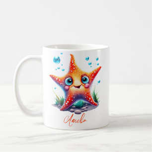 Customised Name Smiling Orange Starfish Lover Gift Coffee Mug