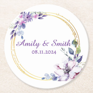 Customised Name Stylish Modern Elegant Wedding . Round Paper Coaster