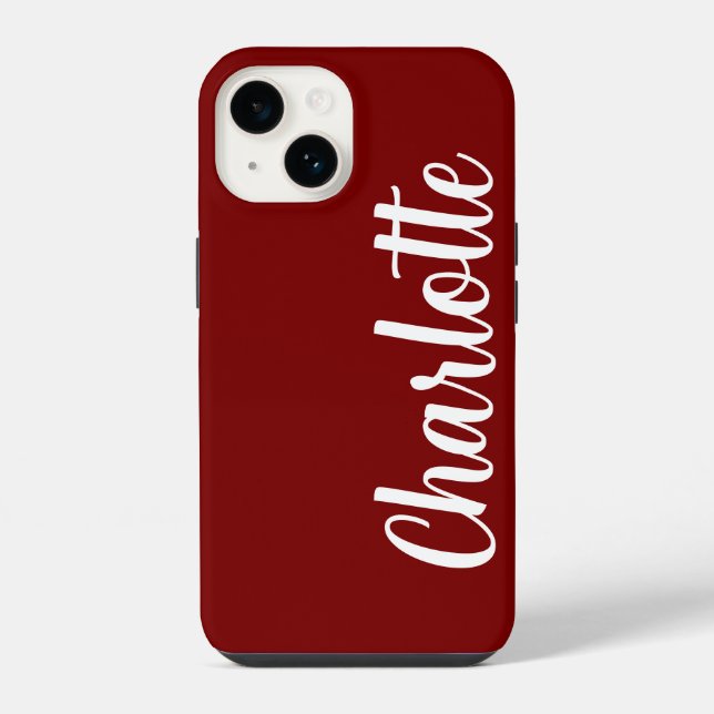 Customised Name Stylish Modern Minimal Cherry Red iPhone Case (Back)