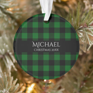 Customised Name Year Buffalo Plaid Ornament