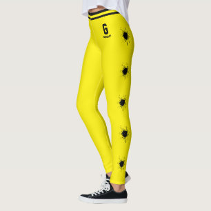 Customised Name Yellow Black Pattern Splash Burst Leggings