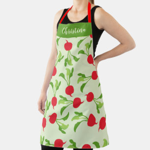 Customised Named Radish Red Green Pattern Apron
