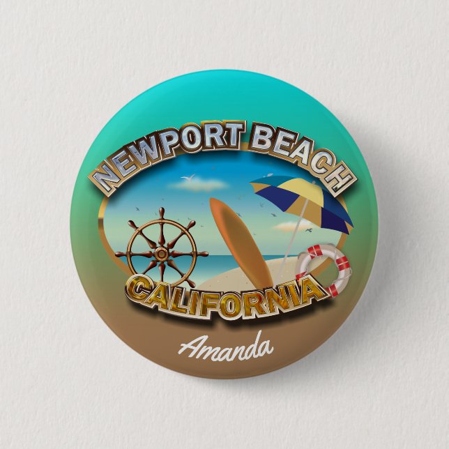Customised Newport Beach Illustration 6 Cm Round Badge (Front)