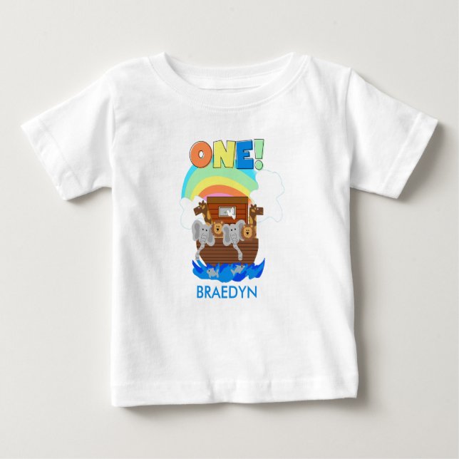 Customised Noah's Ark Baby 1st Birthday T-shirt (Front)