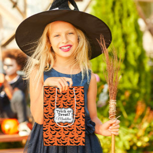 Customised Orange and Black Halloween Bats Medium Gift Bag