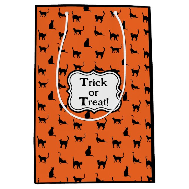Customised Orange and Black Halloween Cats Medium Gift Bag (Front)