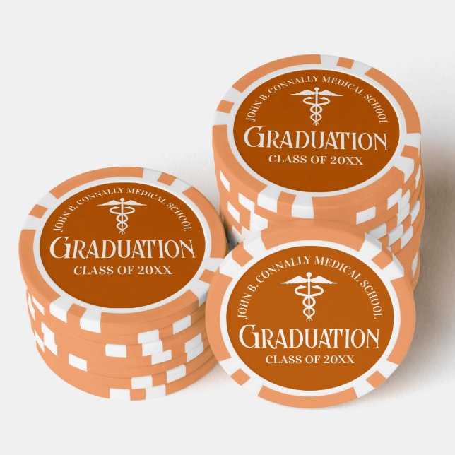 Customised Orange Medical School Graduation Party Poker Chips (Stack)