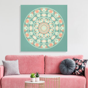 Customised Ornate Retro Sage and Sand Mandala Canvas Print
