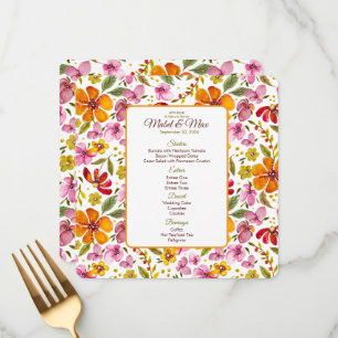 Customised Party Menu Pink Orange Red Floral