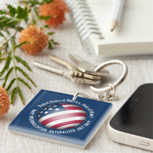 Customised Patriotic American Flag, Blue and White Key Ring