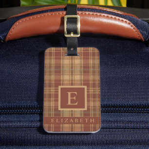 Customised Peach Pink Brown Chequered Pattern Luggage Tag