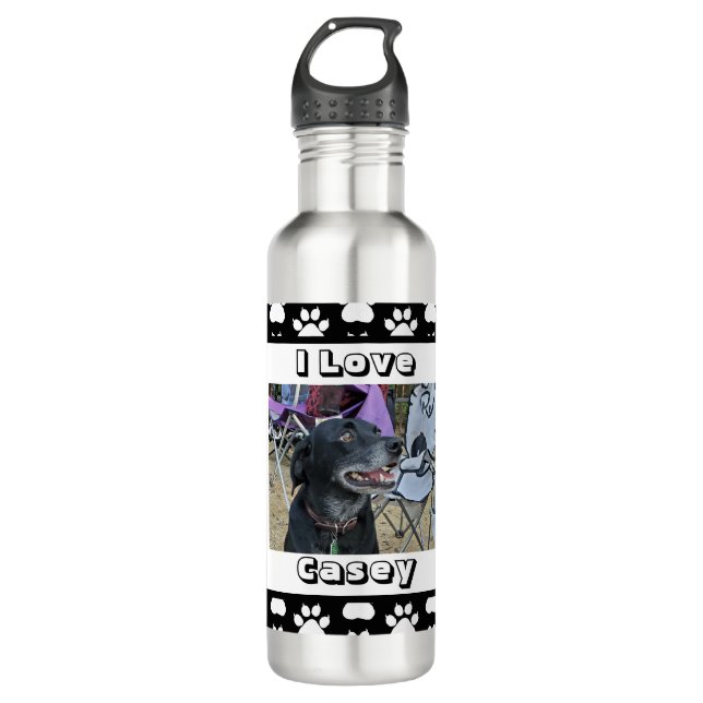 Customised Pet Photo and Paw Print 710 Ml Water Bottle (Front)