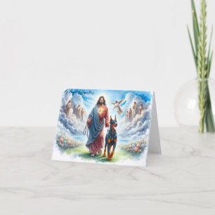 Customised Pet Sympathy Card-Jesus with Doberman  Card