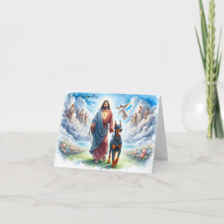 Customised Pet Sympathy Card-Jesus with Doberman Card