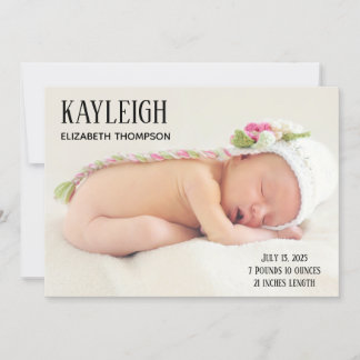 Customised Photo Baby Girl Birth Announcement