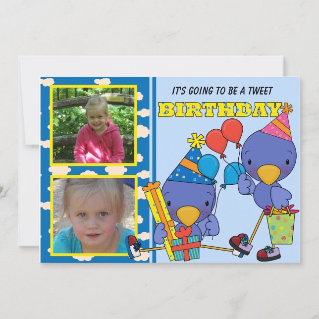 Customised Photo Blue Birds Birthday Invitation (Front)