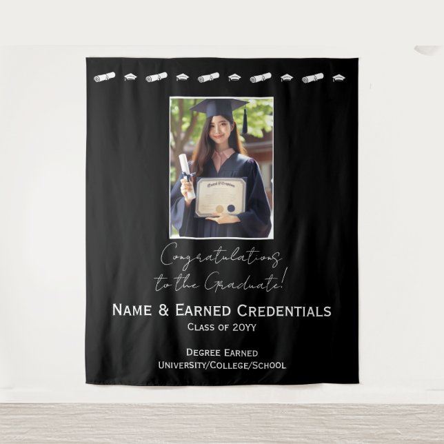 Customised Photo, Cap, Diploma Graduation Backdrop Tapestry (Front)