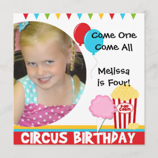 Customised Photo Circus Birthday Invitations