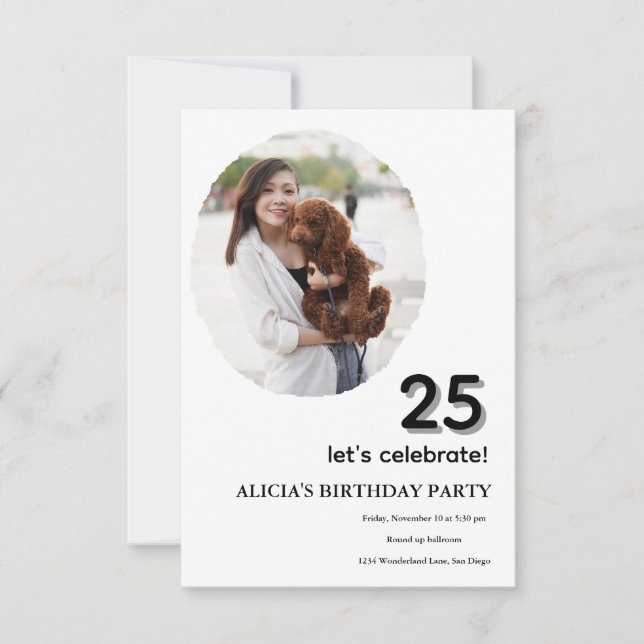 Customised photo frame 25th birthday  invitation (Front)