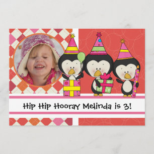 Customised Photo Penguins Birthday Invitation