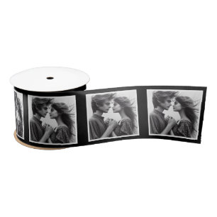 Customised Photo Ribbon Black and White Engagement Satin Ribbon