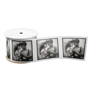 Customised Photo Ribbon White Grey Vintage Couple Satin Ribbon