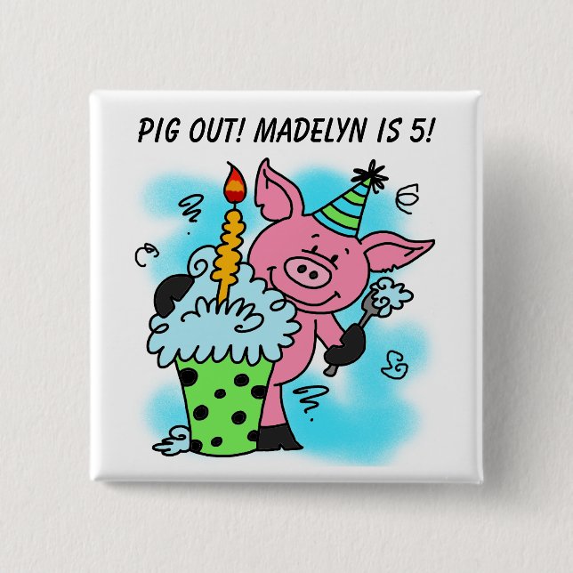 Customised Pink Pig Birthday Button (Front)