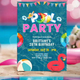 Customised Pink Pool Party Girl Birthday Party Invitation