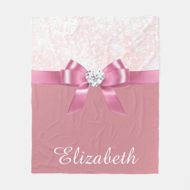 Customised Pink Ribbon Diamond Soft Blanket (Front)