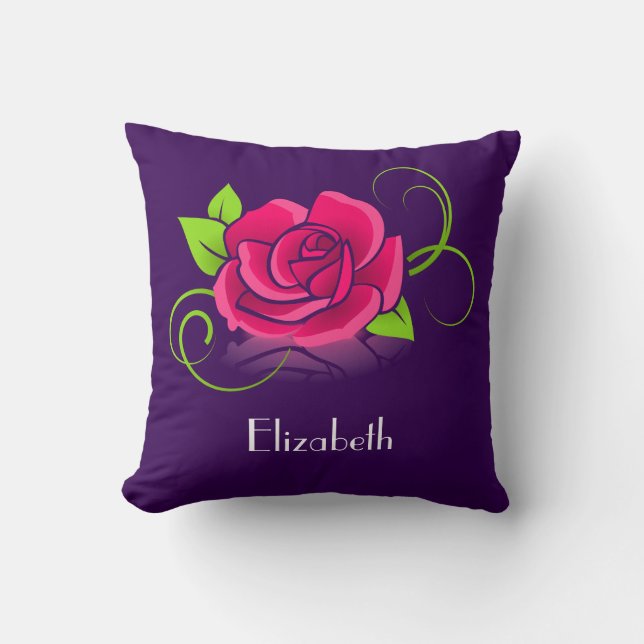 Customised Pink Rose Illustration Cushion (Front)