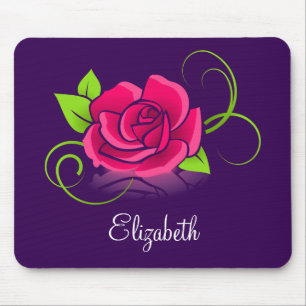 Customised Pink Rose Illustration Mouse Pad