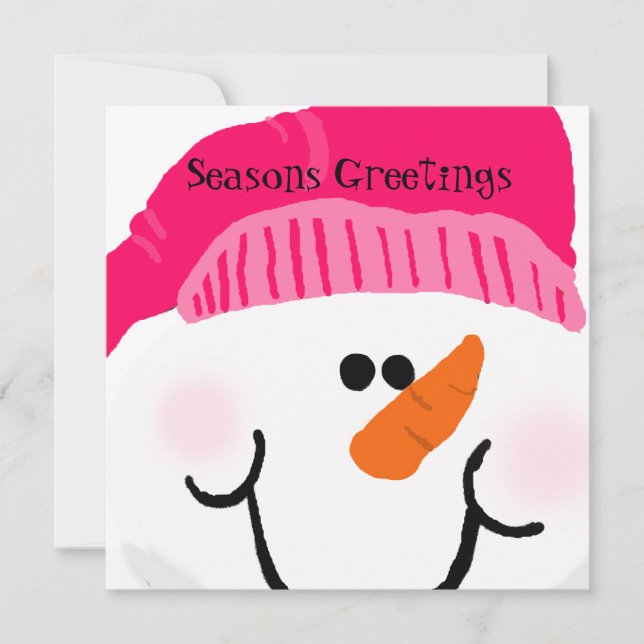 Customised Pink Snowman Holiday Card (Front)