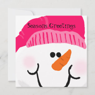 Customised Pink Snowman Holiday Card