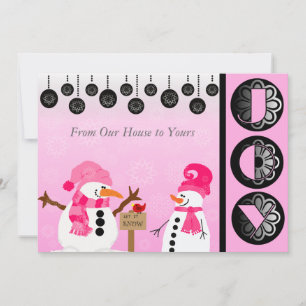 Customised Pink Snowman Joy Holiday Card