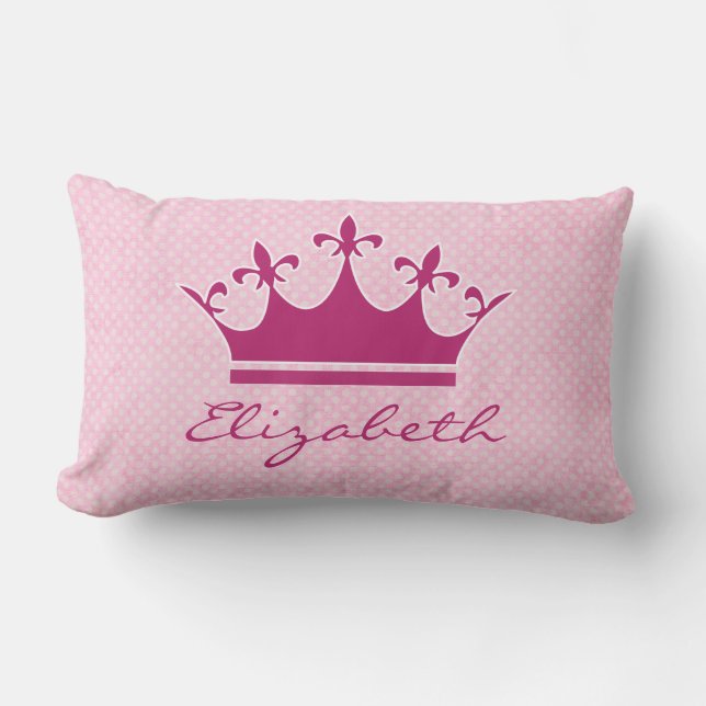 Customised Pink Tiara on Polka Dots Lumbar Cushion (Front)