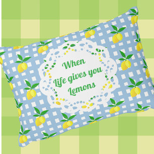 Customised Preppy Yellow Lemons Blue White Check Decorative Cushion