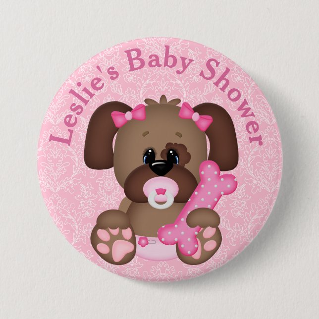 Customised Puppy Baby Shower Button (Front)