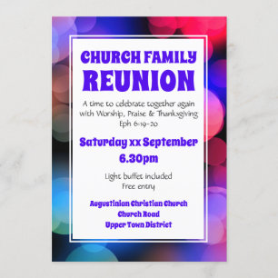 Customised Purple Bokeh CHURCH FAMILY REUNION Invitation