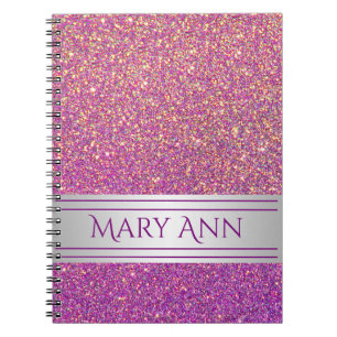 Customised Purple Confetti Glitter Faux Sparkling Spiral Notebook