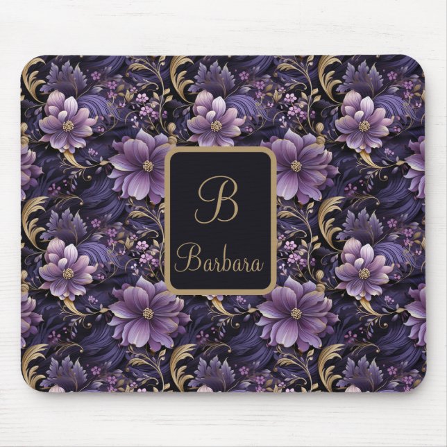 Customised Purple Flowers  Mouse Pad (Front)
