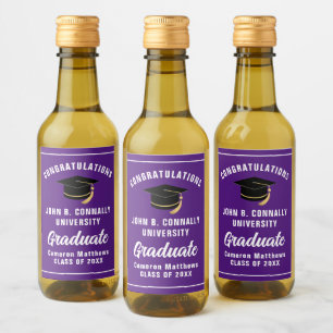 Customised Purple Graduation Party Mini Wine Label
