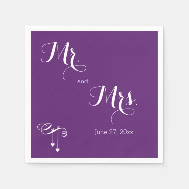 Customised Purple Mr. and Mrs. Wedding Napkins (Front)