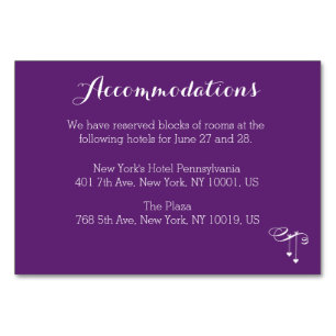 Customised Purple Wedding Accommodation Card