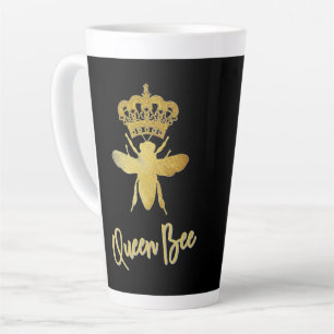 Customised ★ QUEEN BEE ★ Gold Crown + Black La Latte Mug