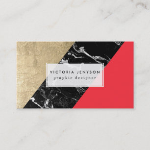 Customised red black marble gold foil colour block business card