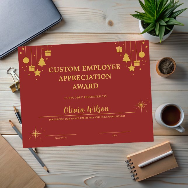 Customised Red Business Holiday Employee Award (Customized Red Business Holiday Employee Award)