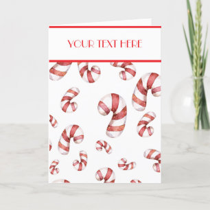 Customised Red Christmas Candy Canes Watercolor Holiday Card