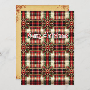 Customised Red Green Gold Festive Plaid  Holiday Card