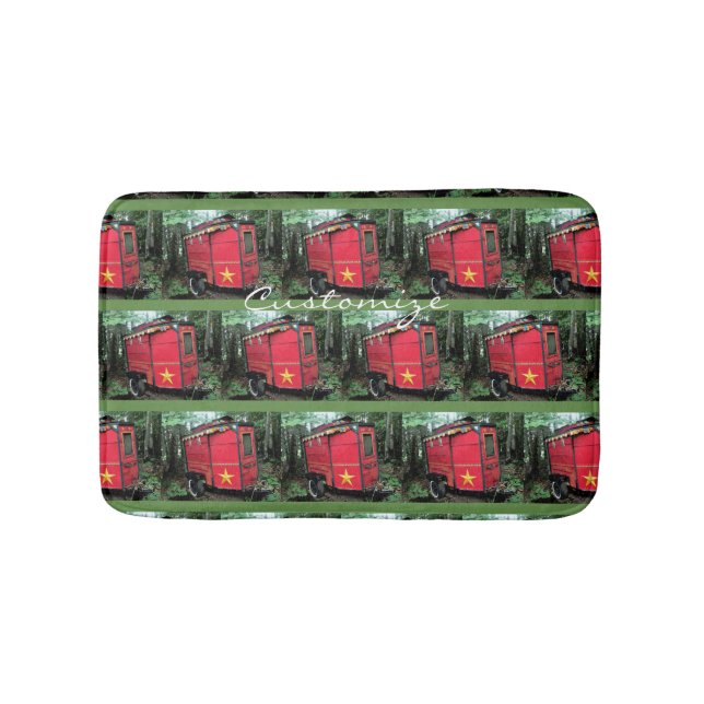 Customised Red Gypsy tiny caravan Bath Mat (Front)